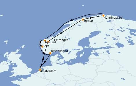 Itinerario del crucero Fiordos y Noruega 12 días a bordo del Jewel of the Seas