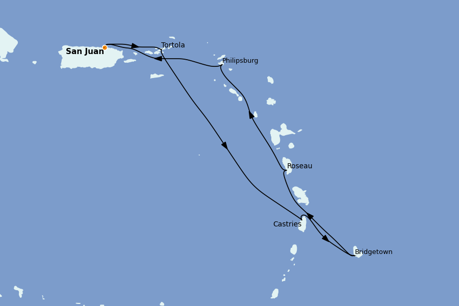 Itinerario del crucero Caribe del Este (Antillas) 7 días a bordo del Valiant Lady