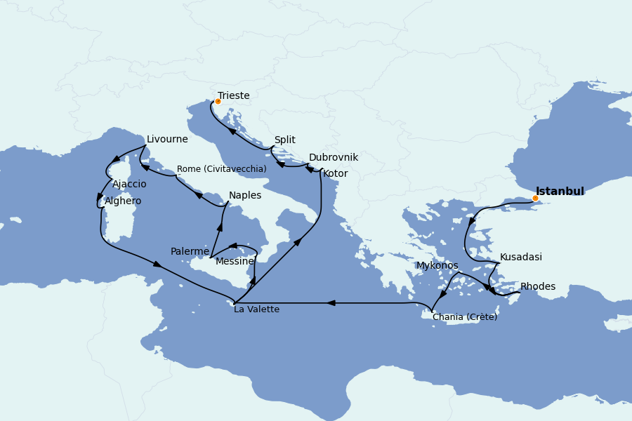 Itinerario del crucero Mediterráneo Occidental 21 días a bordo del Enchanted Princess