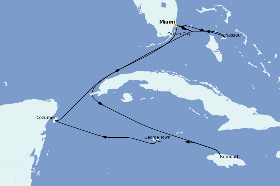 Itinéraire de la croisière Caraïbes de l'Est (Antilles) 11 jours à bord du MSC Seaside