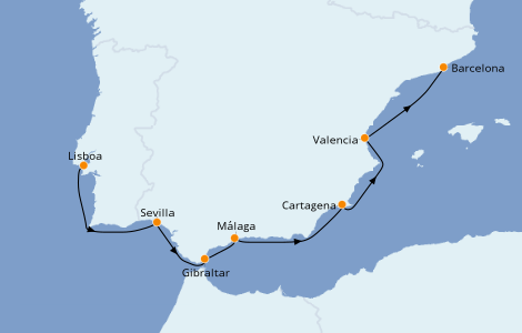 Itinerario del crucero Mediterráneo 8 días a bordo del Azamara Pursuit