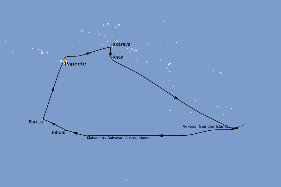 Itinéraire de la croisière Tahiti, Bora Bora, Cook Islands, Nouvelle-Calédonie, Fidji, Vanuatu, Samoa, Salomon 14 jours à bord du Le Jacques Cartier