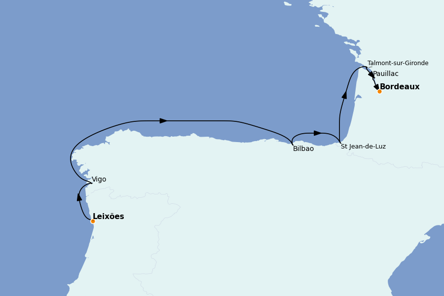 Itinerario del crucero Atlántico 9 días a bordo del Le Lyrial