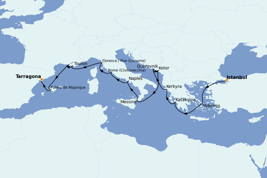 Itinéraire de la croisière Méditerranée Occidentale 14 jours à bord du Allura