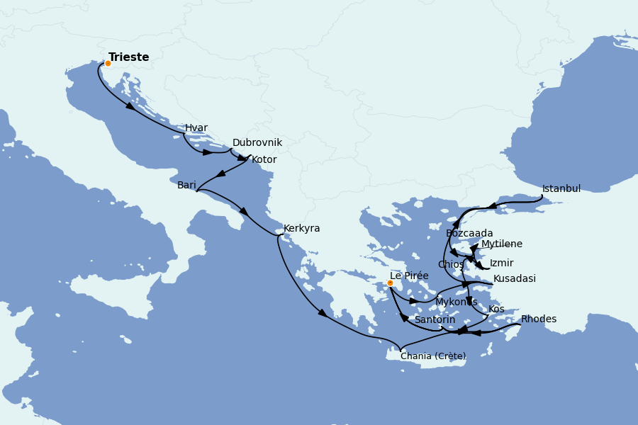 Itinéraire de la croisière Méditerranée Occidentale 21 jours à bord du Allura