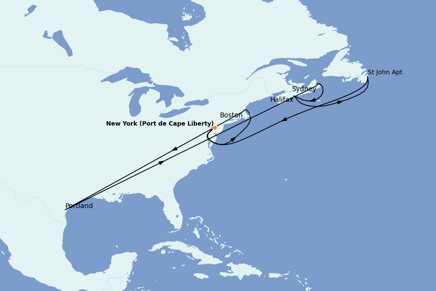 Itinéraire de la croisière Côte Est, Canada et Nouvelle Angleterre 9 jours à bord du Liberty of the Seas