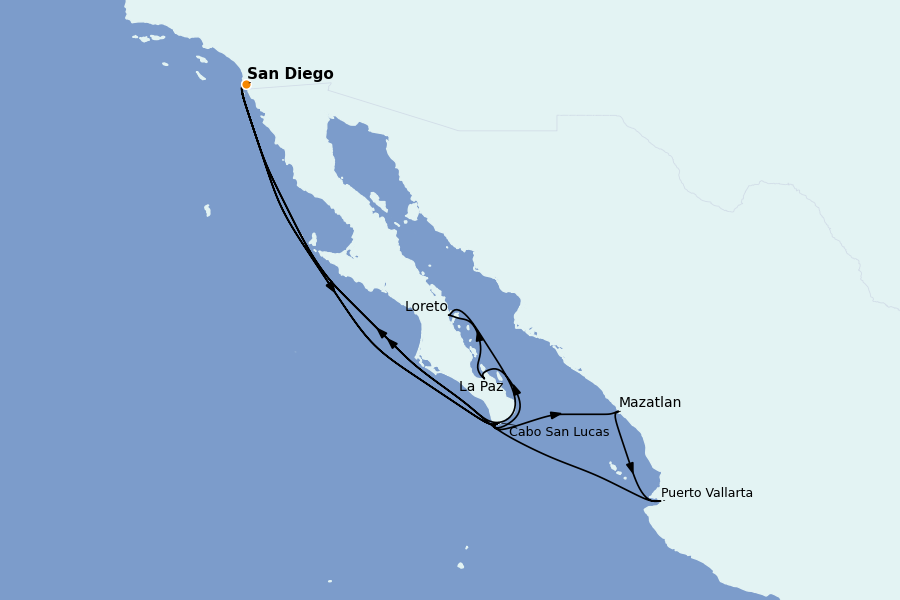 Itinéraire de la croisière Riviera Mexicaine et Amérique Centrale (Côte Pacifique) 14 jours à bord du Ms Koningsdam