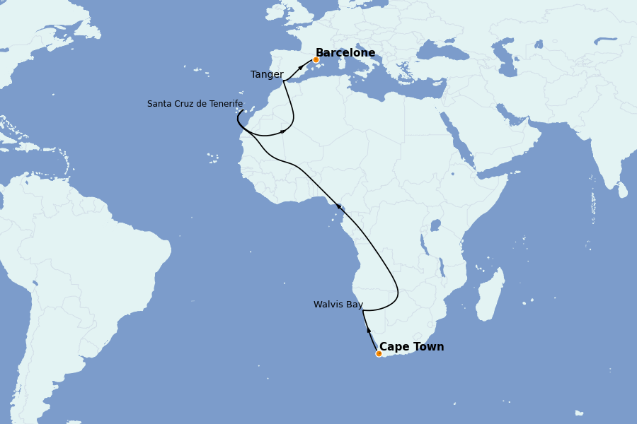 Itinerario del crucero Mediterráneo Occidental 18 días a bordo del Costa Smeralda