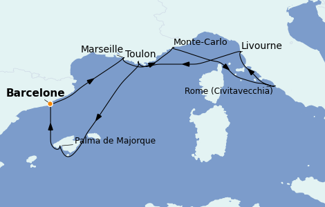 Itinerario del crucero Mediterráneo 7 días a bordo del Silver Dawn