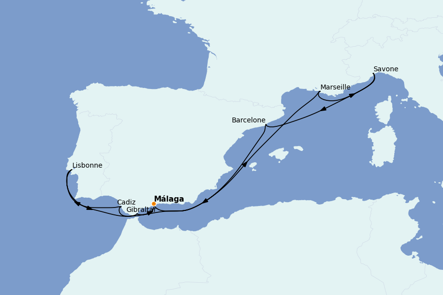 Itinerario del crucero Mediterráneo 10 días a bordo del Costa Diadema