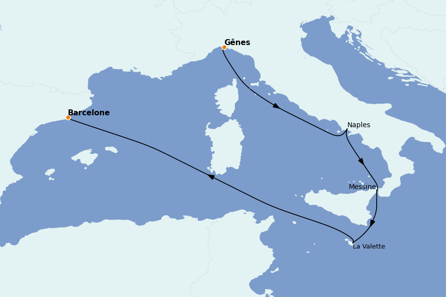 Itinerario del crucero Mediterráneo 5 días a bordo del MSC World Europa