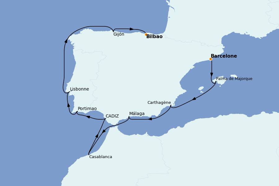 Itinerario del crucero Mediterráneo Occidental 10 días a bordo del Nautica