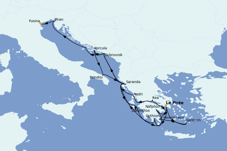 Itinéraire de la croisière Méditerranée Occidentale 21 jours à bord du Seabourn Quest
