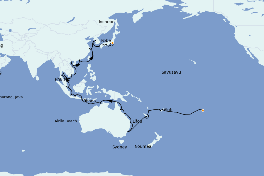 Itinerario del crucero China, Japón, Hong Kong, Taiwán, Corea del Sur 62 días a bordo del Vista