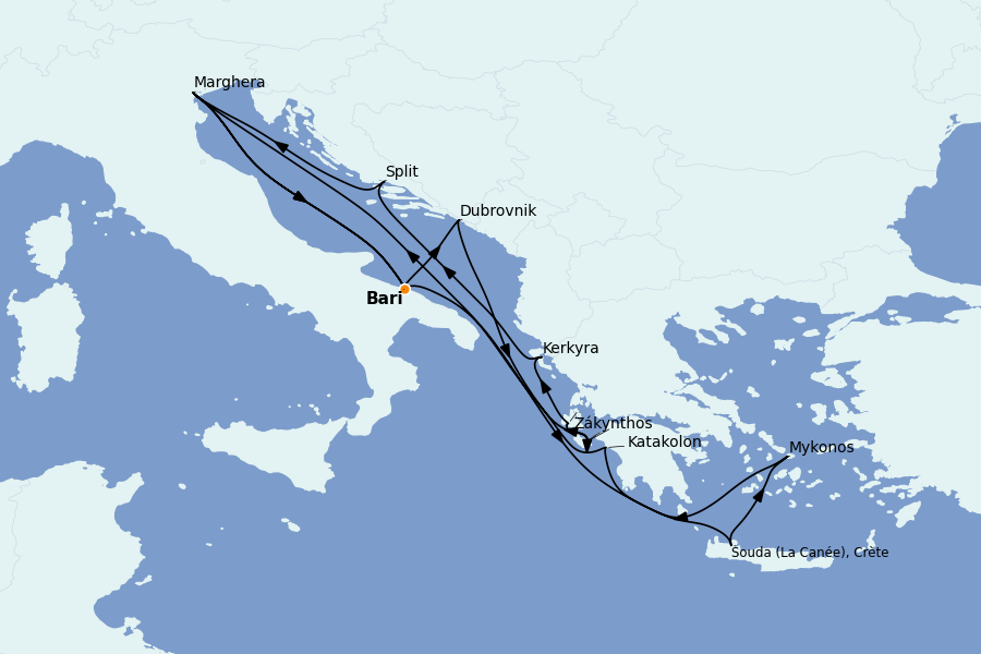 Itinerario del crucero Mediterráneo Occidental 14 días a bordo del Costa Deliziosa
