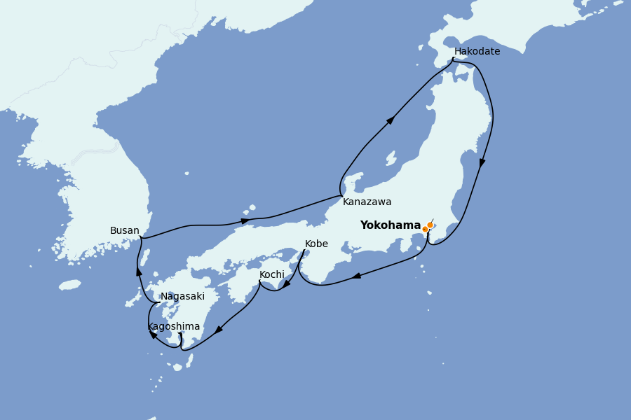 Itinéraire de la croisière Chine, Japon, Hong Kong, Taïwan, Corée du Sud 11 jours à bord du Costa Serena