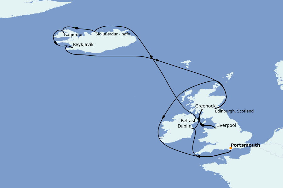 Itinerario del crucero  REGIONES POLARES 15 días a bordo del Valiant Lady