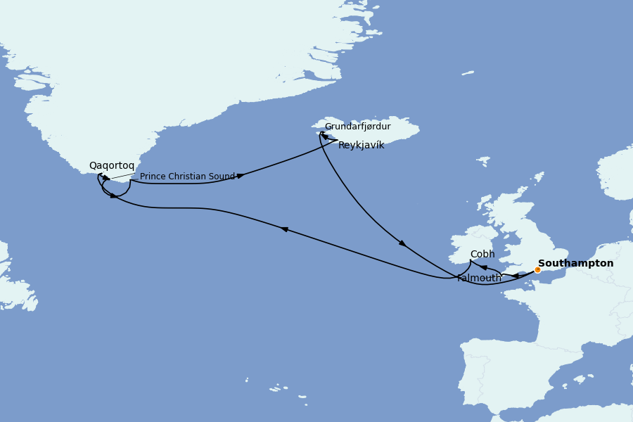 Itinerario del crucero Exploración polar 16 días a bordo del Emerald Princess