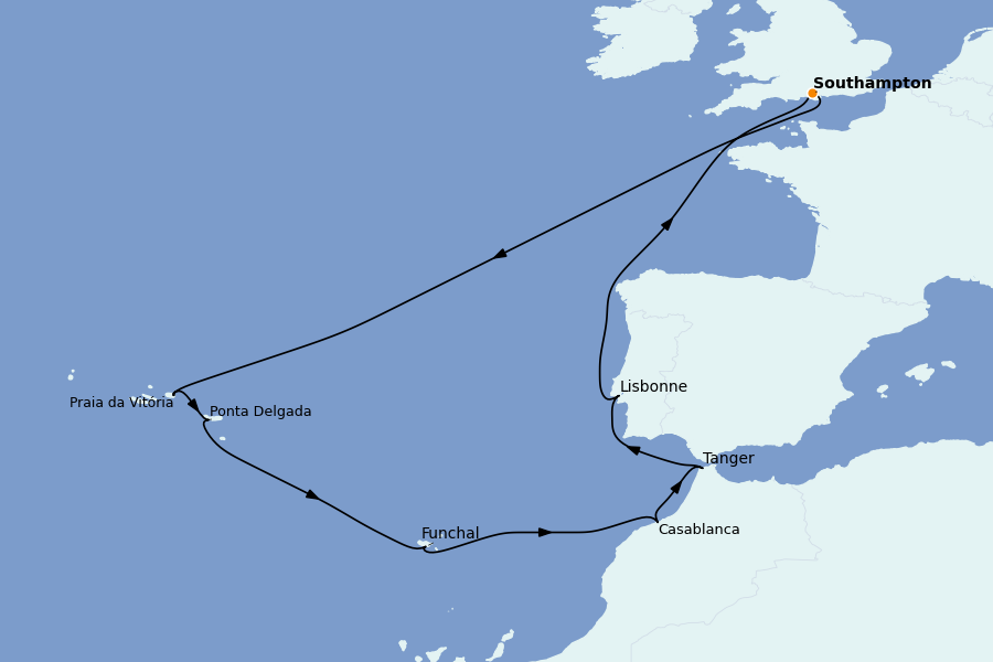 Itinéraire de la croisière Méditerranée Occidentale 16 jours à bord du Queen Victoria