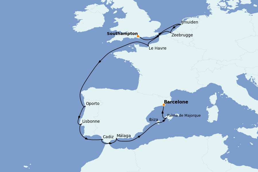 Itinéraire de la croisière Méditerranée Occidentale 11 jours à bord du Norwegian Jewel
