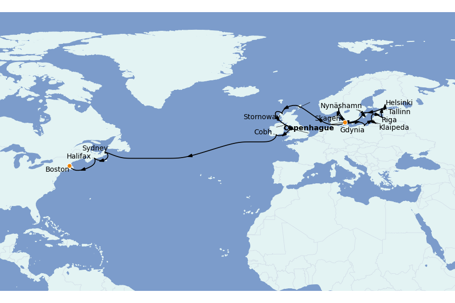 Itinerario del crucero Mar Báltico y Mar del Norte 27 días a bordo del Sapphire Princess