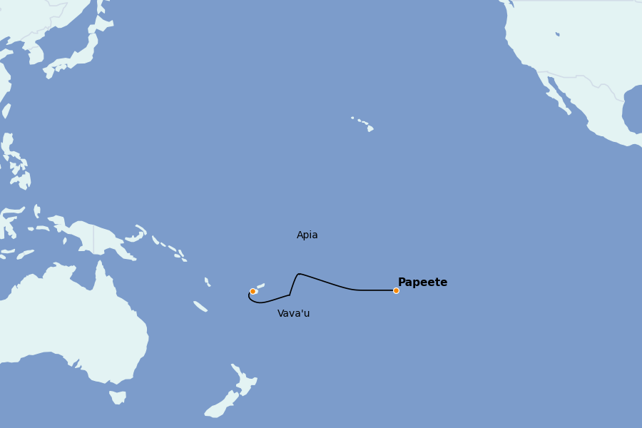 Itinéraire de la croisière Tahiti, Bora Bora, Cook Islands, Nouvelle-Calédonie, Fidji, Vanuatu, Samoa, Salomon 11 jours à bord du Seabourn Pursuit