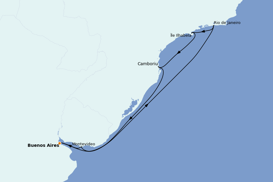 Itinéraire de la croisière Brésil, Argentine, Uruguay 8 jours à bord du MSC Fantasia