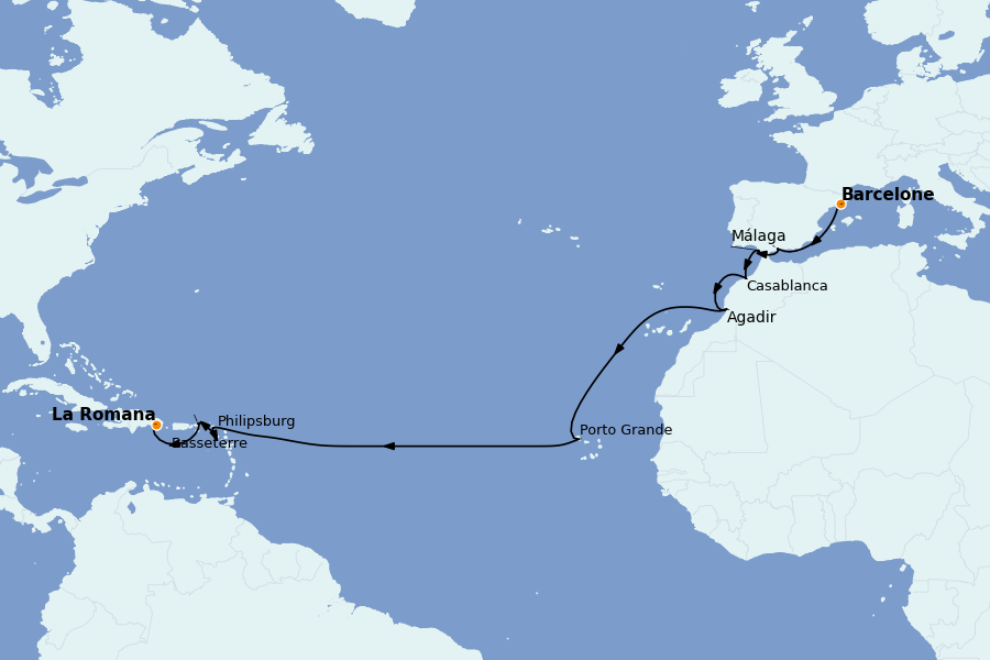Itinerario del crucero Caribe del Este 16 días a bordo del Norwegian Sky