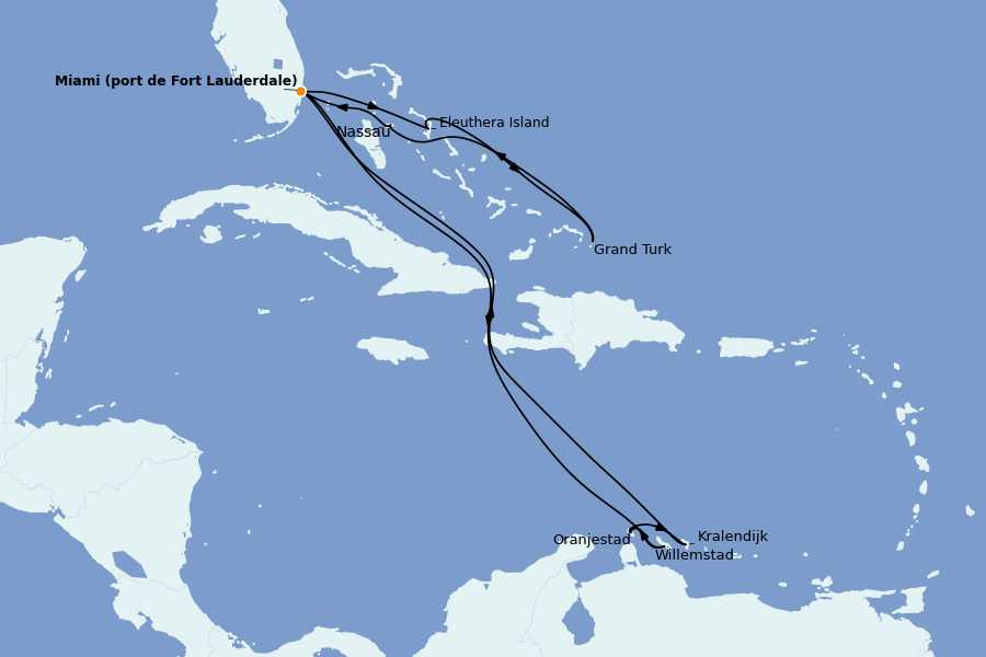 Itinéraire de la croisière Caraïbes de l'Est (Antilles) 14 jours à bord du Regal Princess