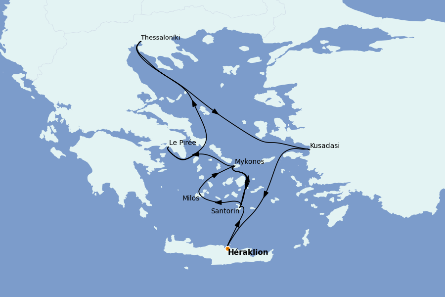 Itinéraire de la croisière Îles Grecques, Adriatique et Turquie - Méditerranée Orientale 7 jours à bord du Celestyal Journey