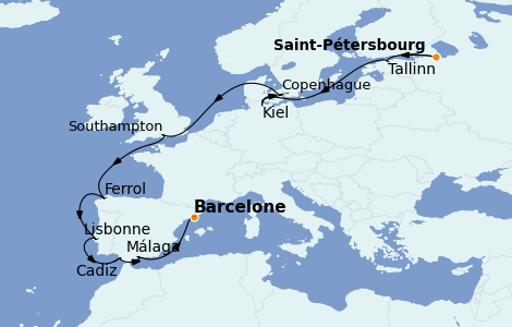 Itinerario del crucero Mediterráneo 14 días a bordo del MSC Grandiosa