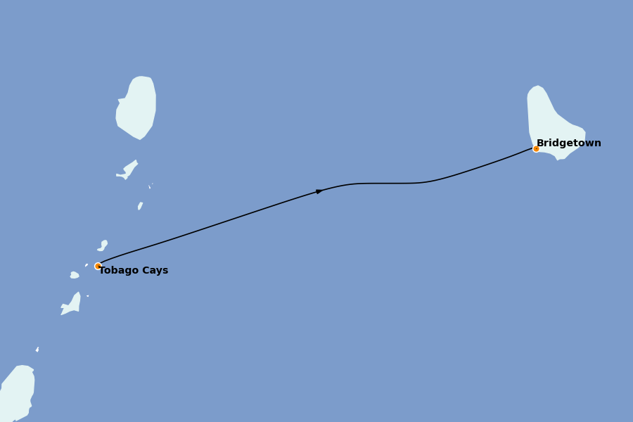 Itinéraire de la croisière Caraïbes de l'Est (Antilles) 11 jours à bord du Star Clipper
