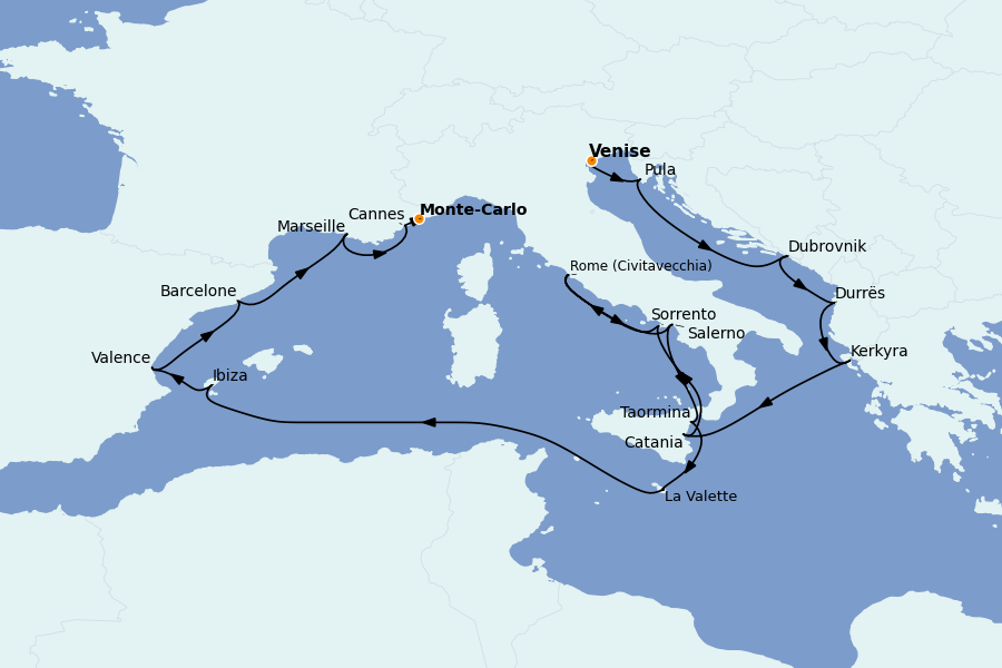 Itinerario del crucero Mediterráneo 17 días a bordo del Nautica