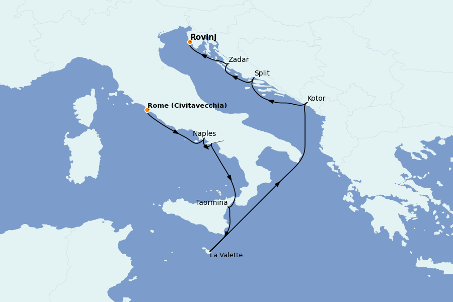 Itinéraire de la croisière Méditerranée Occidentale 10 jours à bord du Silver Spirit