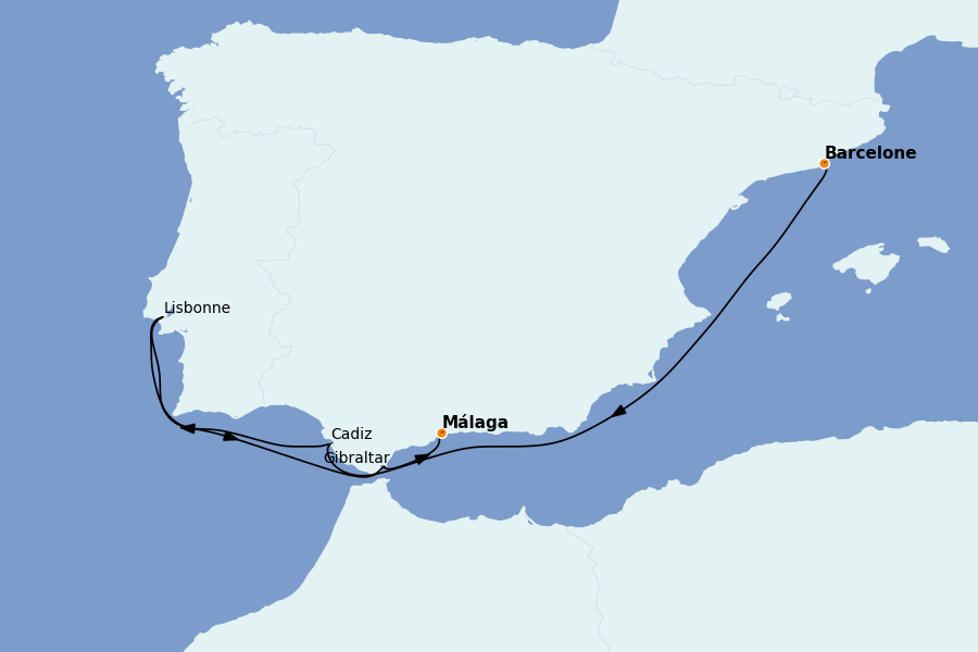 Itinerario del crucero Mediterráneo 6 días a bordo del Costa Diadema