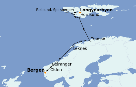 Itinerario del crucero Fiordos y Noruega 11 días a bordo del Le Boréal