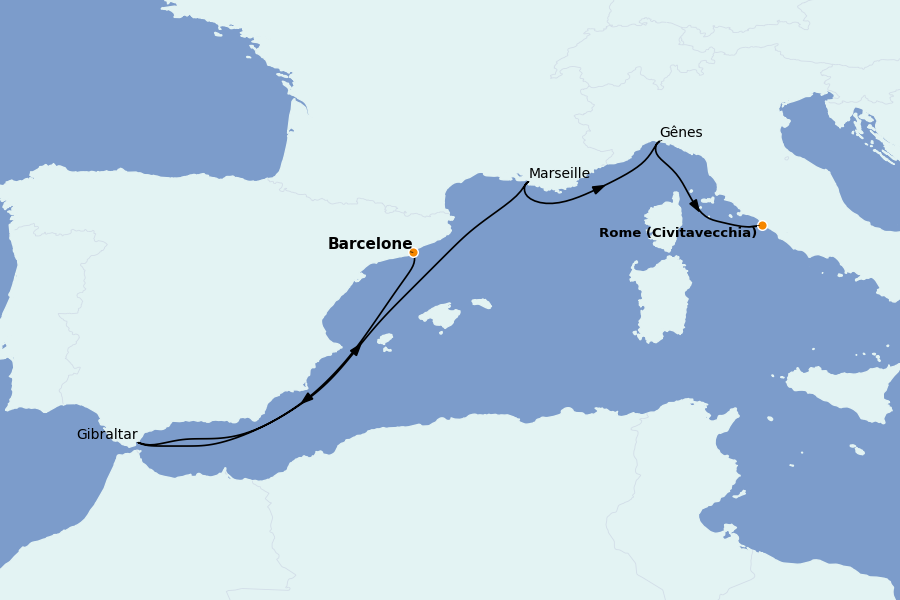 Itinerario del crucero Mediterráneo 6 días a bordo del Sun Princess