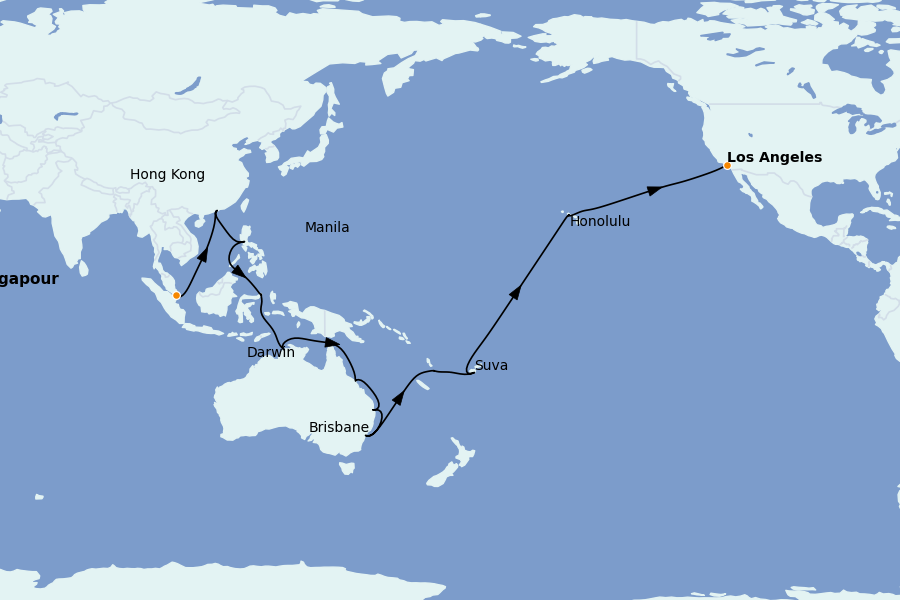 Itinéraire de la croisière AUSTRALIE ET NOUVELLE-ZÉLANDE 42 jours à bord du Queen Anne