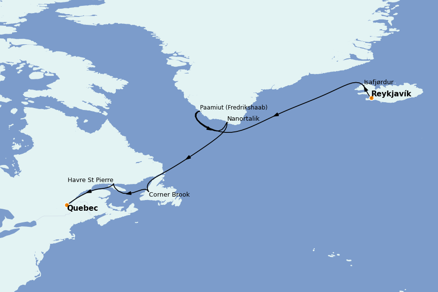 Itinéraire de la croisière Spitzberg, îles Féroé, Groenland, Islande 11 jours à bord du Explora III