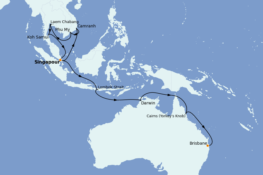 Itinerario del crucero Indonesia 22 días a bordo del Royal Princess