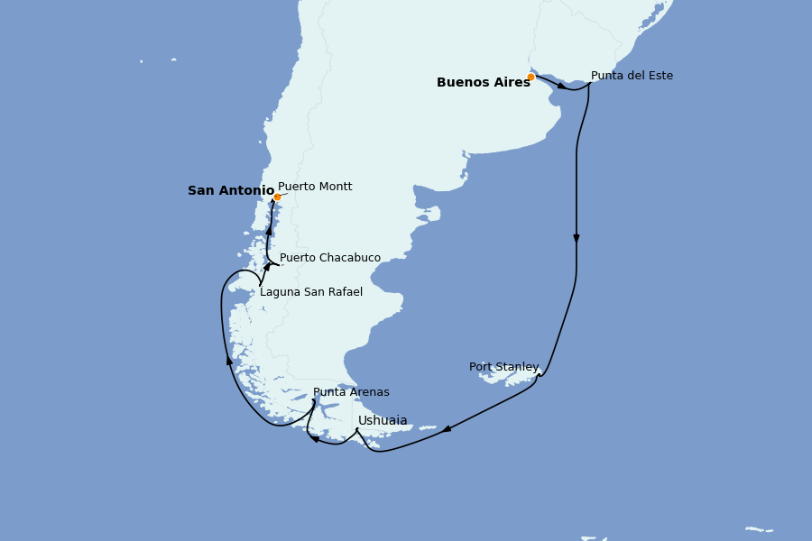 Itinéraire de la croisière Brésil, Argentine, Uruguay 18 jours à bord du Seven Seas Splendor