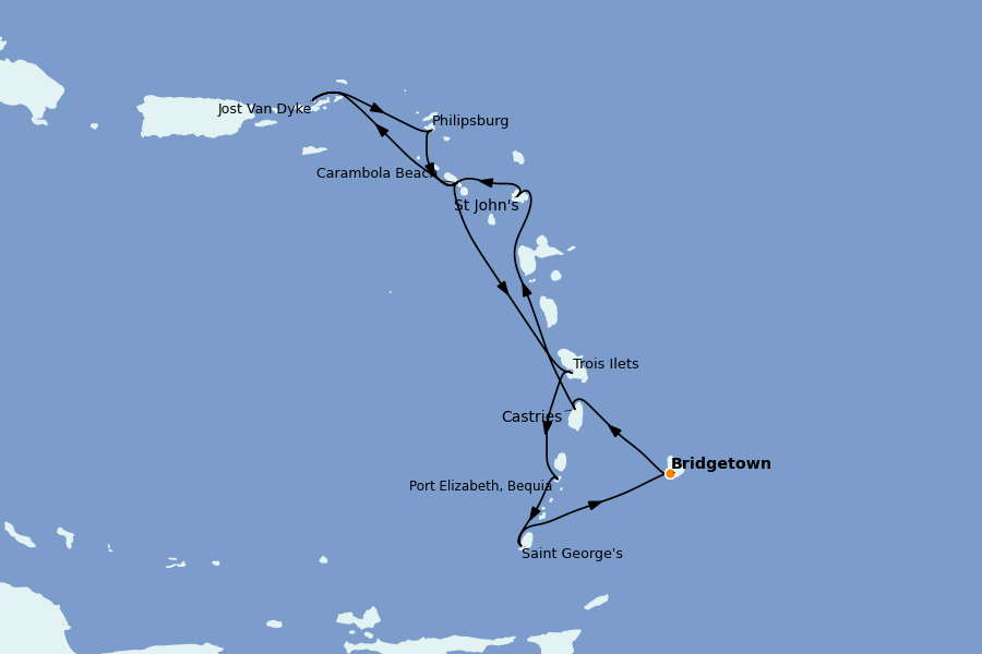 Itinerario del crucero Caribe del Este 14 días a bordo del Seabourn Ovation