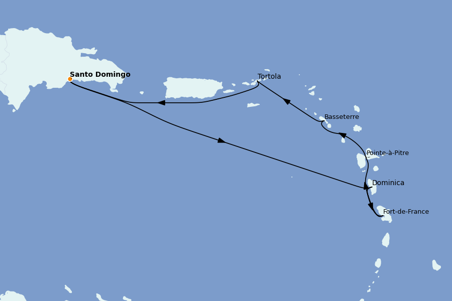 Itinéraire de la croisière Caraïbes de l'Est (Antilles) 7 jours à bord du Costa Favolosa