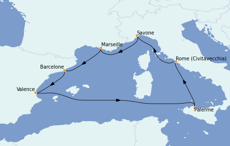 Itinerario del crucero Mediterráneo 7 días a bordo del Costa Toscana
