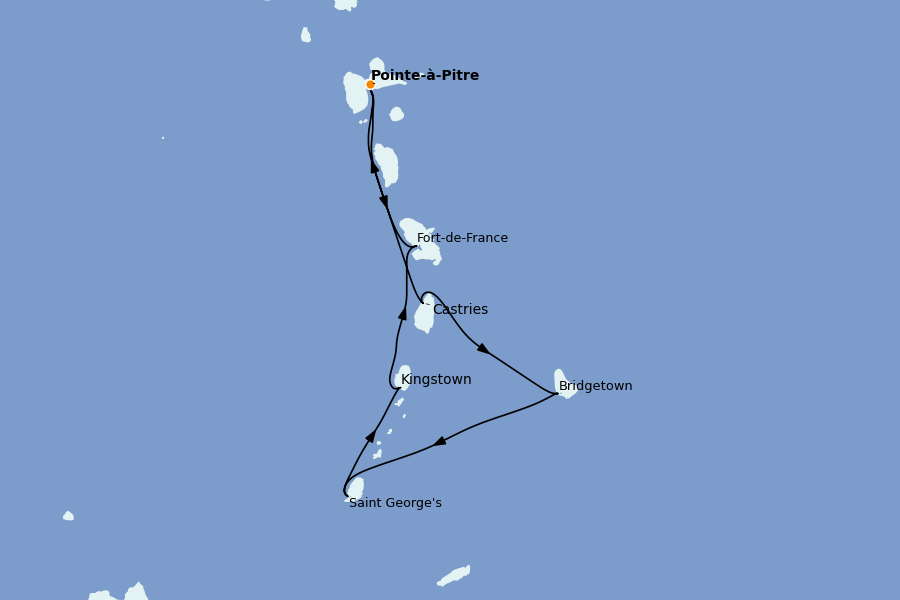 Itinéraire de la croisière Caraïbes de l'Est (Antilles) 7 jours à bord du MSC Seaview