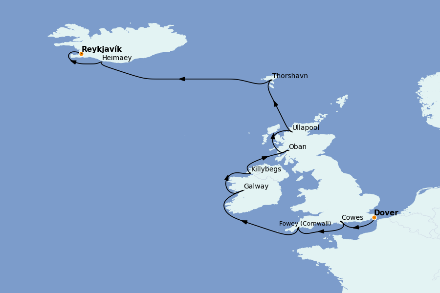 Itinerario del crucero Islas Británicas 14 días a bordo del Seabourn Ovation