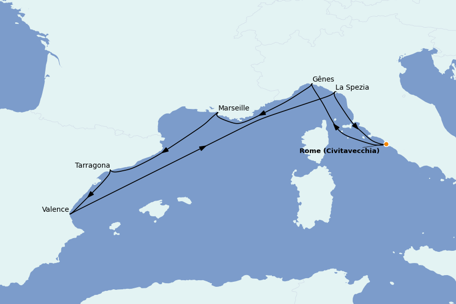 Itinerario del crucero Mediterráneo 7 días a bordo del MSC Orchestra