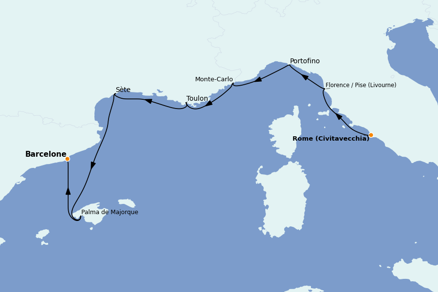 Itinerario del crucero Mediterráneo 7 días a bordo del Sirena