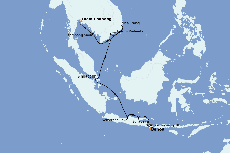 Itinerario del crucero Indonesia 14 días a bordo del Seven Seas Navigator