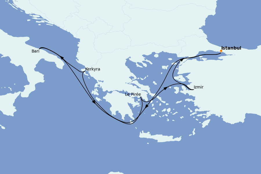 Itinéraire de la croisière Méditerranée Occidentale 7 jours à bord du MSC Lirica
